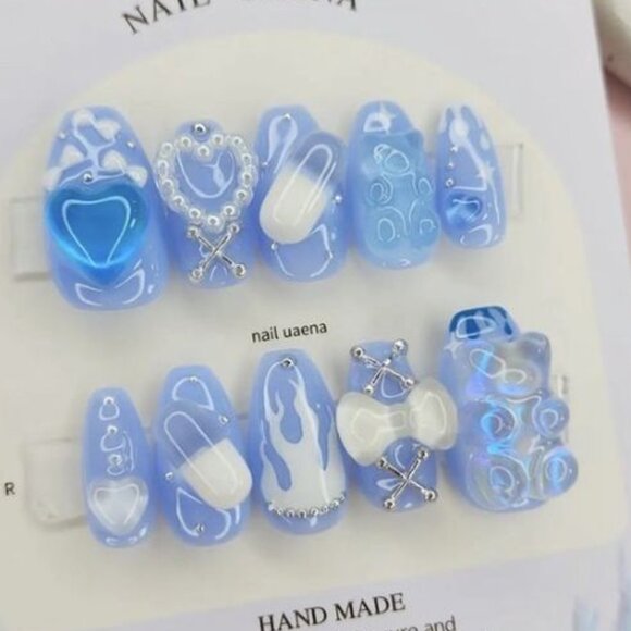 Other - Cute Blue Gummy Bear Press-On Nails | Y2K Hearts & Pills Detachable Set